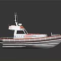 Orange and Gray Rescue Boat with Antenna Open Deck and Fenders for Water Transport