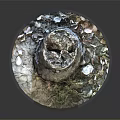 Wooden Stump Decorative Piece In Black Circular Base With White Stone Fragments And Green Grass