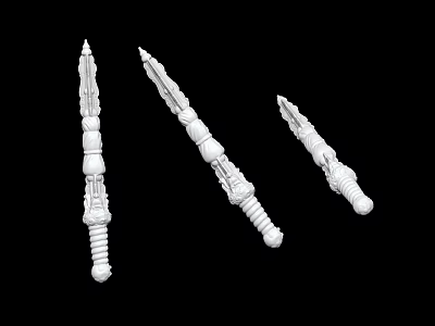 Three White Decorative Weapons With Intricate Design Ornate Handles And Spiked Tips 3d model