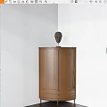 Wooden Entryway Side Cabinet With Double Doors And Sculpture Decoration