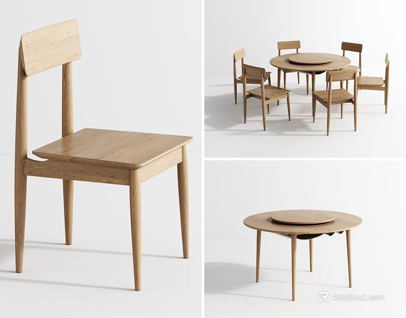 Simple Modern Wooden Dining Table Set With Round Table And Chairs Design 3d model