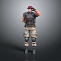 3D Military Character Posing With Red Beret Tactical Vest Camouflage Pants And Kneepads