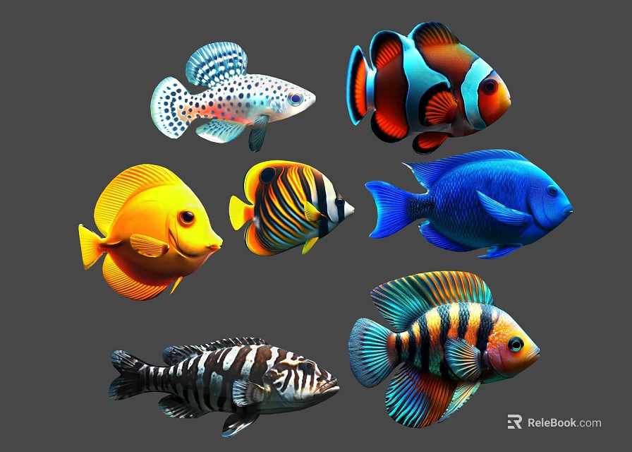 Vibrant Tropical Aquatic Animals With Colorful Patterns Stripes And Bright Hues 3d model 