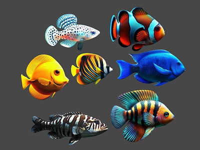 Vibrant Tropical Aquatic Animals With Colorful Patterns Stripes And Bright Hues 3d model