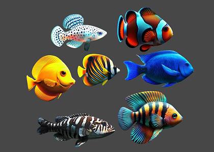 Tropical Fish Ornamental Fishing Undersea Coral Reef Fish Carto Fish Swarm Fish Clown Fish Game Fish Carto Fish Q Version Fish Tropical Fish Watch 3d model