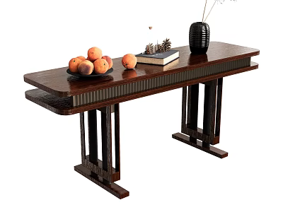 Elegant Wooden Console Table With Fruits Book Vase And Decorative Items 3d model