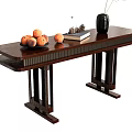 Elegant Wooden Console Table With Fruits Book Vase And Decorative Items