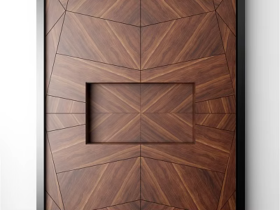 Wooden Wall Panel with Intricate Geometric Inlaid Patterns and Central Rectangular Inset in Modern Interior 3d model