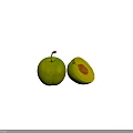 Fresh Ripe Green Plums Whole and Sliced with Visible Seed