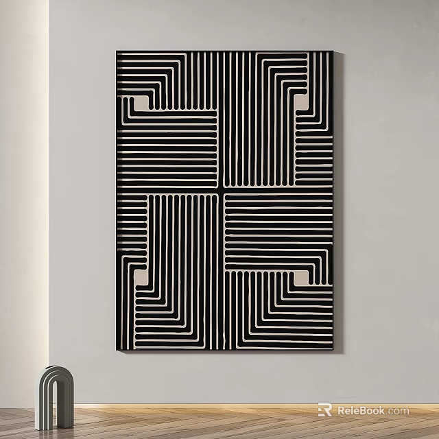 Black And White Abstract Painting With Geometric Lines And Interlacing Patterns 3d model