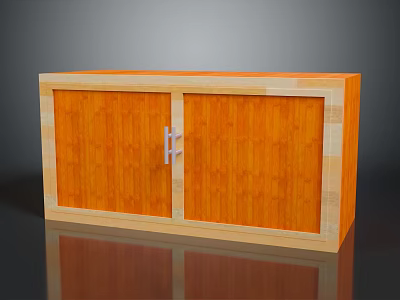 Simple Wooden Orange Storage Cabinet With Double Doors And Metal Handle 3d model