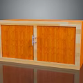 Simple Wooden Orange Storage Cabinet With Double Doors And Metal Handle