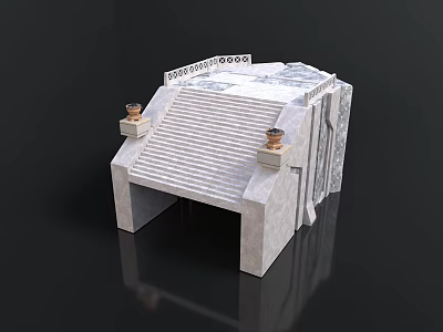 Classical Stone Entrance Structure With Stepped Design Plaque And Decorative Lamp Bases 3d model