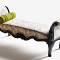 Classic Floral Patterned Ottoman With Black Wooden Frame And Green Cushion