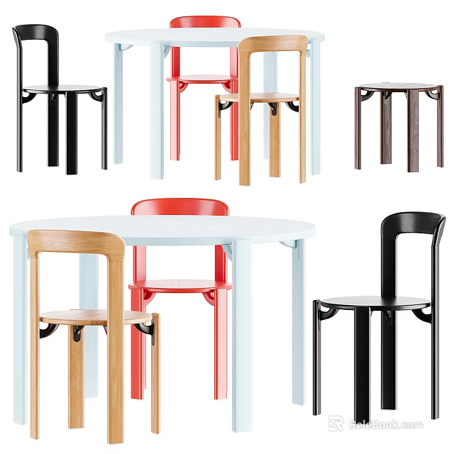Modern Minimalist Dining Table And Chair Set With Multiple Colors And Round Design 3d model
