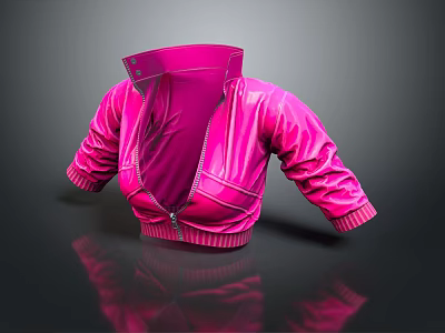 Trendy Pink Short Jacket With Open Front Zipper And Cuffed Sleeves 3d model