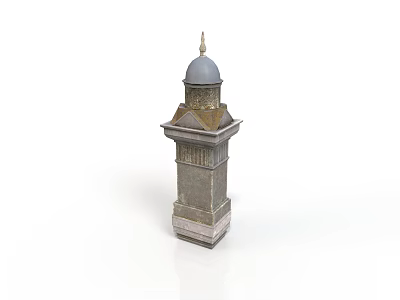 Architectural Tower Building with Dome Spire and Decorative Stone Brick Structure Base 3d model