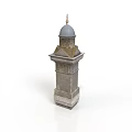 Architectural Tower Building with Dome Spire and Decorative Stone Brick Structure Base