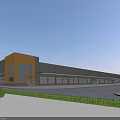 Modern Industrial Factory Exterior Design With Yellow Gray Facade And Large Glass Windows