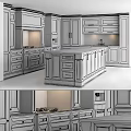Elegant Modern Kitchen Interior With White Cabinets And Marble Island Countertop