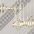 Elegant Modern Golden Circular Ring Pendant Lights Hanging Over Striped Wall