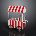 Red And White Striped Food Cart With Condiment Bottles Snack Containers And Wheels