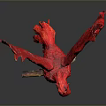 Vibrant Red Phoenix Sculpture With Spread Wings Perched On Wooden Branch
