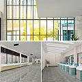 Modern Building Interior With Bright Lobby Service Counter And Computer Workstations 3d model