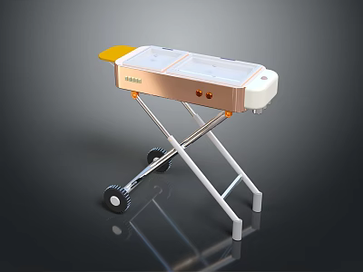 Portable Orange And White Electronic Appliance With Transparent Lid Metal Stand And Wheels 3d model