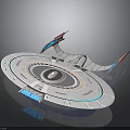 Futuristic Cosmic Spaceship With Circular Design And Colorful Thrusters For Space Exploration