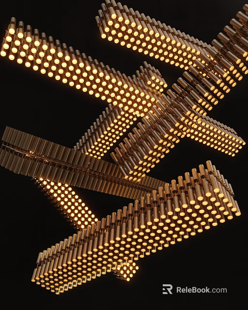 Modern Cross Design Metal Frame Chandelier With Illuminated LED Light Bulbs 3d model 