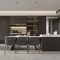 Modern Elegant Dining Living Room Interior With Marble Backsplash Coffee Machine Wine Glasses And Books