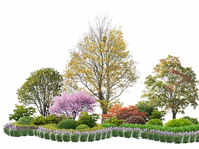 Diverse Arbor Collection With Colorful Foliage Flowering Shrubs And Purple Blooms 3d model