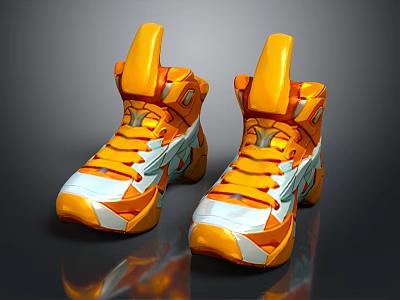 Orange And White High Top Sneakers With Modern Geometric Design And Stylish Sleek Texture 3d model