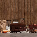 Rich Chocolate Cake On Wooden Table With Sugar Cinnamon Mulled Wine Chocolate Pieces And Cookies
