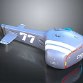 Futuristic Spacecraft 77 Model With DSI Logo And Blue White Exterior Design