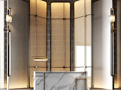 Elegant Luxury Reception Area Interior With Marble Desk And Modern Lighting Fixtures 3d model