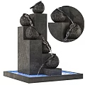 Multi Tiered Stone Garden Ornament With Spherical Balls Flowing Water And Blue LED Lights