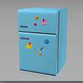 Blue Two Door Refrigerator With Colorful Magnet Decorations In Modern Home Design