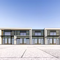 Modern Commercial Street With Glass Facades Storefronts And Outdoor Plaza Design
