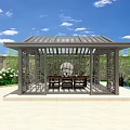 Modern Pavilion With Glass Roof And Geometric Framework Surrounded By Bamboo And Green Plants
