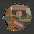 Modern House Model Scene With Red Roof Building And Colorful Trees On Lawn