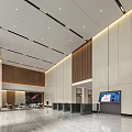 Elegant Modern Office Lobby Reception With Marble Floor And Large Floor To Ceiling Windows