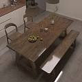 Natural Solid Wood Dining Table Set With Chairs And Bench For Cozy Home Dining Area