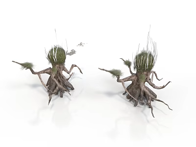 Root Shaped Scene Components With Green Grass And Slender Plant Features 3d model