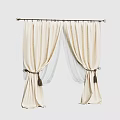 Beige Curtains With Sheer Inner Layer Decorative Black Rod And Tassel Ties
