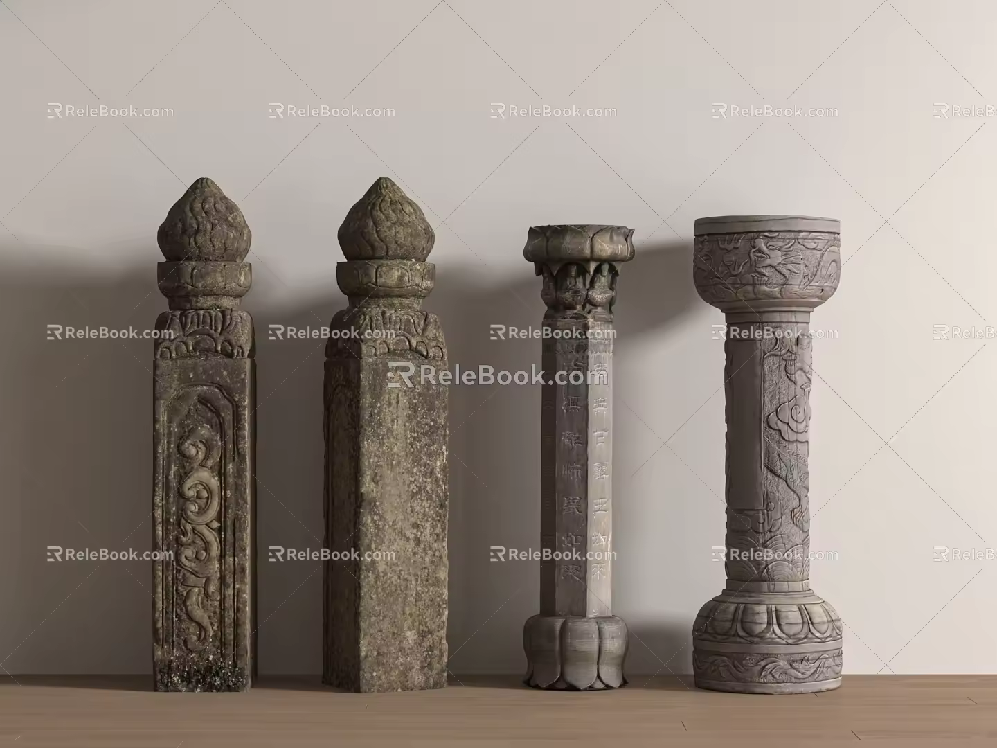 Chinese style column cloud column lotus column stone column column column stigma 3d model