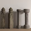 Chinese style column cloud column lotus column stone column column column stigma 3d model