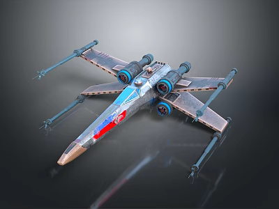 Detailed X Wing Fighter Model With Blue Red Accents And Metallic Starfighter Design 3d model