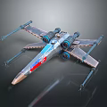 Detailed X Wing Fighter Model With Blue Red Accents And Metallic Starfighter Design